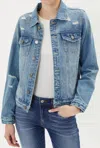 Kancan Distressed Denim Jacket In Blue In Blue