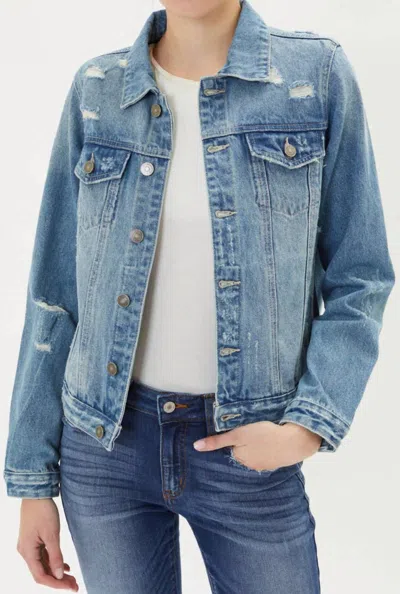 Kancan Distressed Denim Jacket In Blue