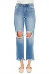 Kancan Distressed Mom Jeans In Medium Denim In Blue