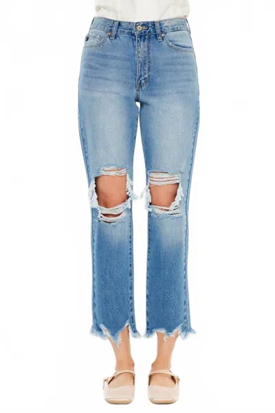 Kancan Distressed Mom Jeans In Medium Denim In Blue