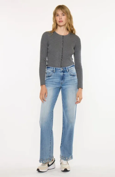 Kancan Ditzy Low Slung Baggy Wide Jeans In Blue