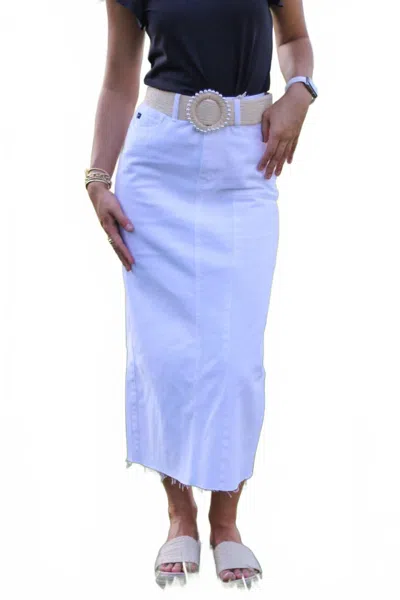Kancan Dress The Denim Up Midi Skirt In White In Blue