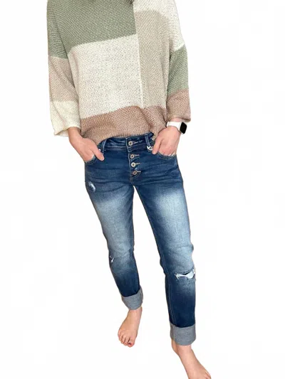 Kancan Ella Mid Rise Skinny Straight Cuff Jeans In Dark