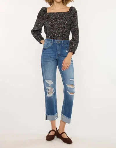 Kancan Eloise Essentials High Rise Straight Leg Jeans In Medium Wash In Blue