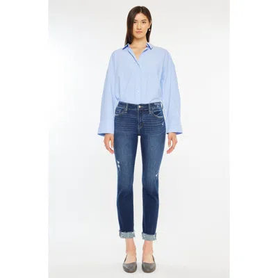 Kancan Emely Essentials Mid Rise Slim Straight Leg Jeans In Blue