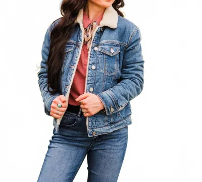 Kancan Esther Sherpa Denim Jacket In Blue