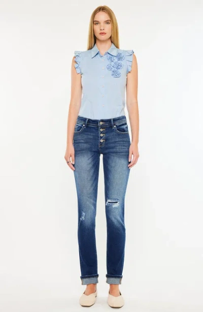 Kancan Eternity Mid Rise Slim Straight Leg Jeans In Blue