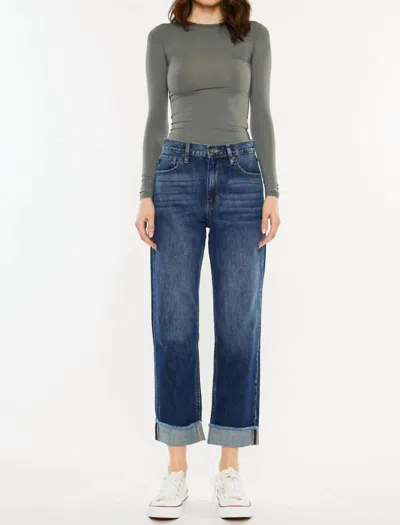 Kancan Finley Essentials High Rise Straight Leg Jean In Dark Wash In Blue
