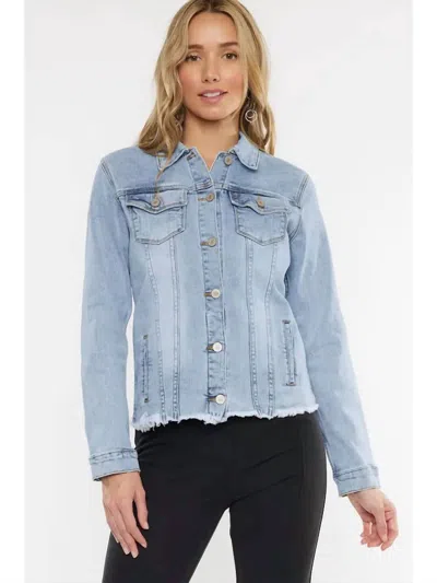 Kancan Frayed Hem Denim Jacket In Light Wash In Blue