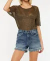 Kancan Frayed Hem Denim Shorts In Medium Wash In Blue