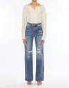 Kancan Gabbie Super High Rise Wide Leg Flare Jeans In Light Wash In Blue