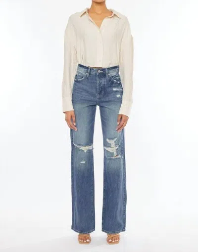 Kancan Gabbie Super High Rise Wide Leg Flare Jeans In Light Wash In Blue