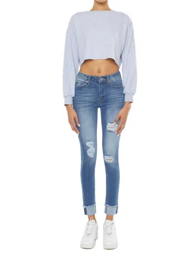 Kancan Gemma Mid Rise Ankle Skinny Jean In Medium Wash In Blue