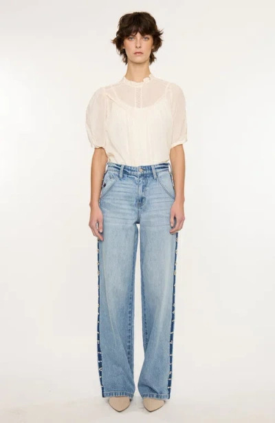 Kancan Gianna Low Slung Baggy Wide Jeans In Blue