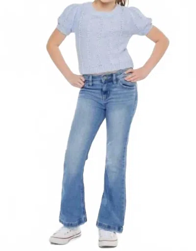 Kancan Girls Mid Rise Flare Jeans In Medium Stone Wash In Blue