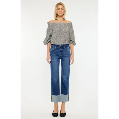 Kancan Gisela Mid Rise Crop Straight Jeans In Dark Wash