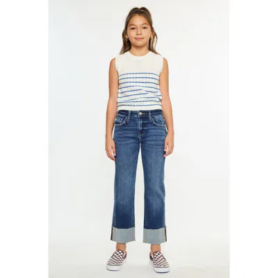 Kancan Gisela Mid Rise Kids Cropped Straight Jeans In Multi