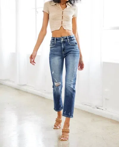 Kancan Gracie High Rise Double Button Straight Leg Denim Jean In Blue