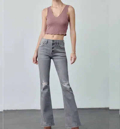 Kancan Harlowe Mid Rise Flare Jean In Gray Wash In Multi