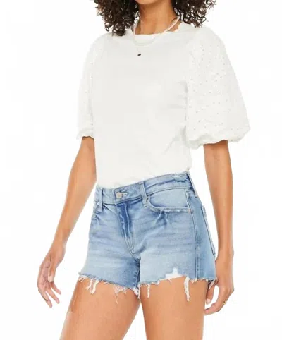 Kancan Heather Mid Rise Boy Fit Shorts In Medium Wash In Blue
