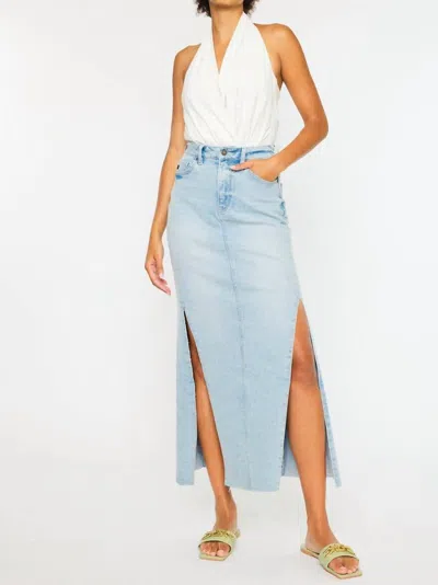 Kancan High Plains Denim Maxi Skirt In Light Wash In Blue
