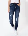 Kancan High Rise 4-button Super Skinny Distressed Jean In Medium Wash In Blue