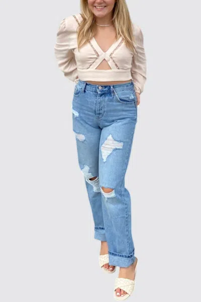 Kancan High Rise 90s Boyfriend Jean In Denim In Multi