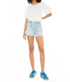 Kancan High Rise A-line Trouser Denim Shorts In Light Wash In Blue