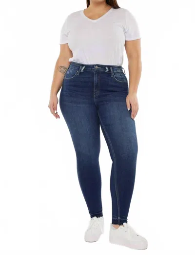 Kancan High Rise Ankle Skinny Curvy Jeans In Dark Wash In Blue