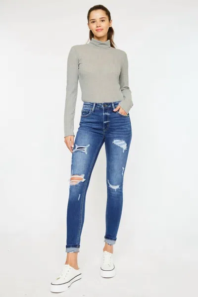 Kancan High Rise Ankle Skinny Jeans In Medium Wash In Multi