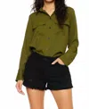 Kancan High Rise Black Fray Hem Denim Shorts In Green