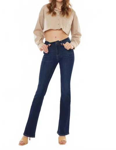 Kancan High Rise Boot Cut Jeans In Dark Wash In Blue