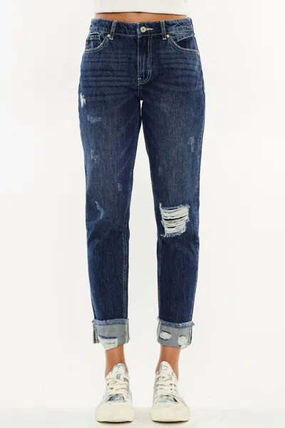 Kancan High Rise Boyfriend Jean In Medium Wash In Blue