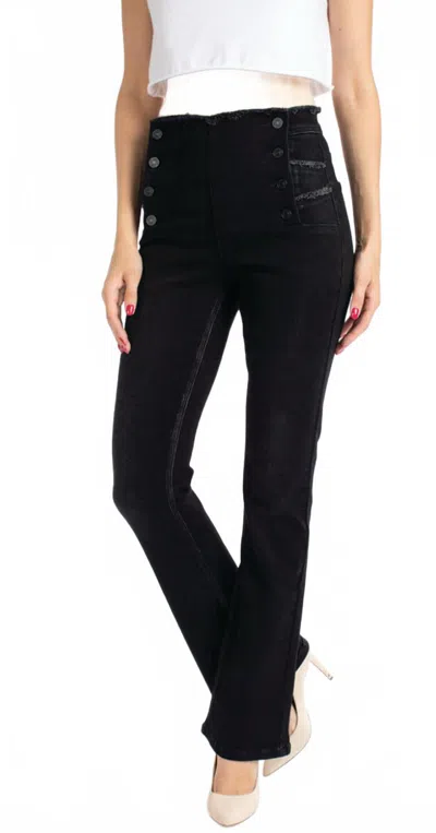 Kancan High Rise Button Detail Flare Jeans In Black