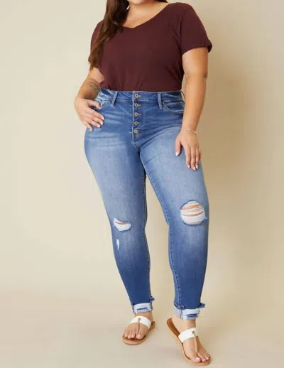 Kancan High Rise Button Fly Ankle Skinny Jeans - Plus In Medium Wash In Multi