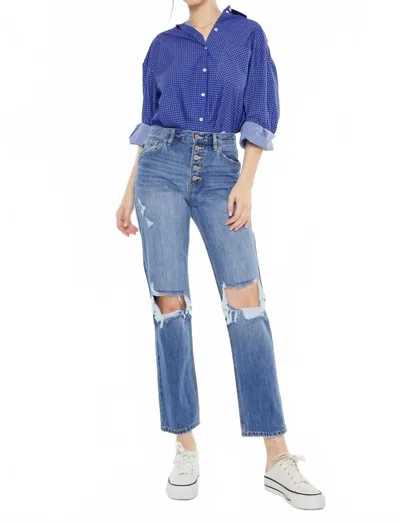 Kancan High Rise Button-fly Rigid Straight Jeans In Dark In Blue