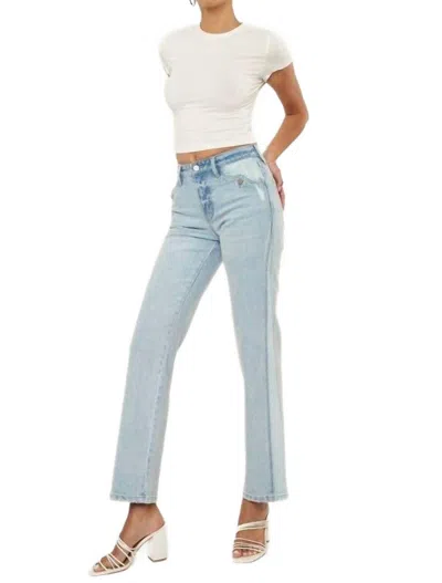 Kancan High Rise Contrast Accent Straight Leg Jean In Denim In Multi