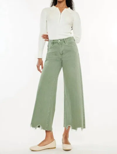 Kancan High Rise Cropped Wide Leg Jean In Olive In Green