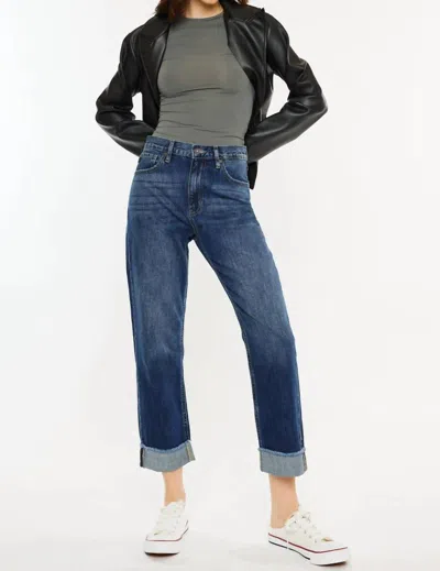 KANCAN HIGH RISE CUFFED STRAIGHT LEG JEAN IN DARK