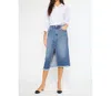 Kancan High Rise Denim Midi Skirt In Medium Wash In Multi