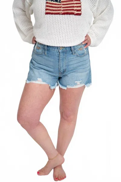 Kancan High Rise Distressed Shorts In Light Wash In Blue