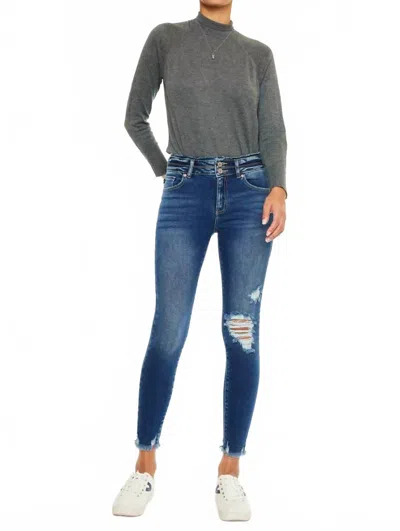 Kancan High Rise Double Button Skinnies In Blue In Green