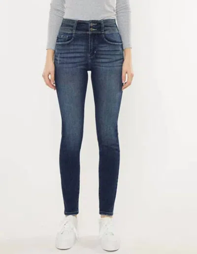Kancan High Rise Double Button Skinny Jean In Dark Stone In Gray
