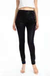 Kancan High Rise Faux Leather Button Jeans In Black In Black