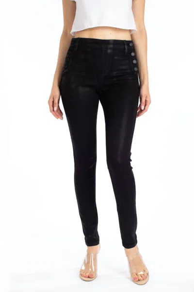 Kancan High Rise Faux Leather Button Jeans In Black