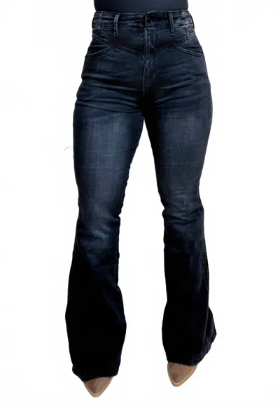 Kancan High Rise Flare Denim Jeans In Blackwell In Blue