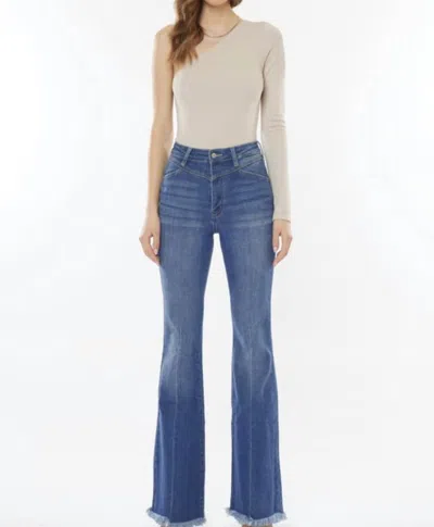 Kancan High Rise Flare Leg Jeans In Medium In Blue