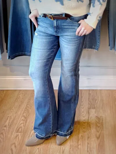 Kancan High Rise Flare W/ Side Panel In Dark Wash In Blue