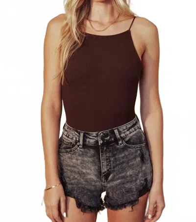 Kancan High Rise Fray Hem Shorts In Black In Brown