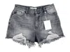 Kancan High Rise Frayed Hem Denim Shorts In Light Grey In Grey